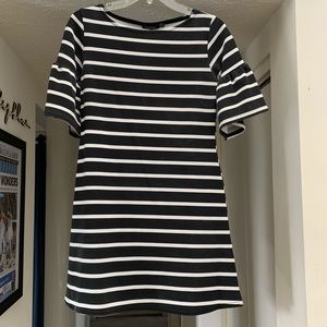 Boohoo black and white stripe dress w flare sleeve